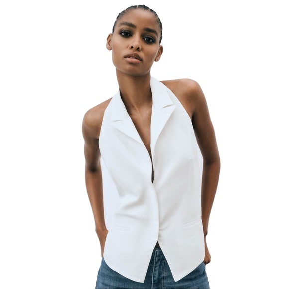 Zara Tops - Linen Halter Top White
